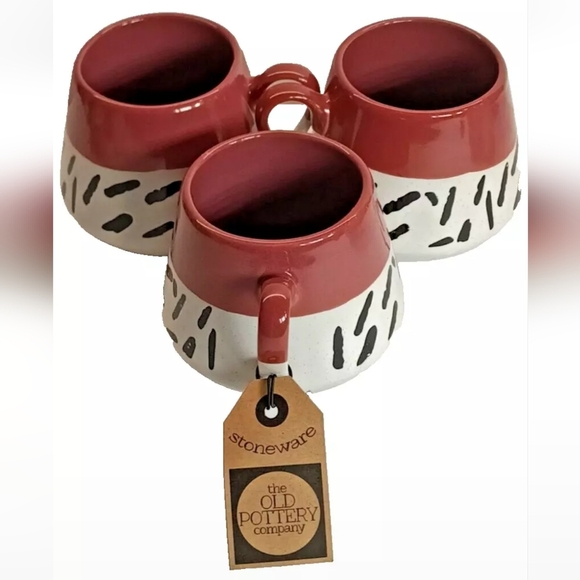 The Old Pottery Company Coffee Mugs Tea Cup 16oz White Black Terracotta Abstract - Picture 5 of 5